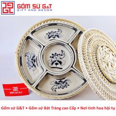 Bộ Khay Mứt Tết Gốm Sứ Vẽ Hoa Sen - Đồ Trang Trí Tết Độc Đáo, Quà Tặng Ý Nghĩa