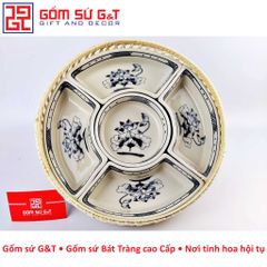 Bộ Khay Mứt Tết Gốm Sứ Vẽ Hoa Sen - Đồ Trang Trí Tết Độc Đáo, Quà Tặng Ý Nghĩa