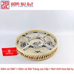 Bộ Khay Mứt Tết Gốm Sứ Vẽ Hoa Sen - Đồ Trang Trí Tết Độc Đáo, Quà Tặng Ý Nghĩa