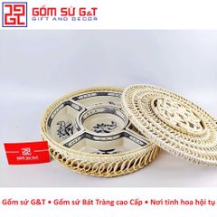Bộ Khay Mứt Tết Gốm Sứ Vẽ Hoa Sen - Đồ Trang Trí Tết Độc Đáo, Quà Tặng Ý Nghĩa