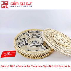 Bộ Khay Mứt Tết Gốm Sứ Vẽ Hoa Sen - Đồ Trang Trí Tết Độc Đáo, Quà Tặng Ý Nghĩa