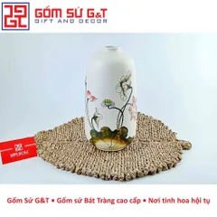 Lọ Hoa Gốm Sứ Dáng Phích Miệng Nhỏ Vẽ Sen - Trang Trí Nội Thất Đẹp Mắt và Sang Trọng