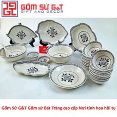 Bộ đồ ăn gốm sứ 10 người vẽ hoa móc - Set 2 chén đĩa sang trọng cho bữa tiệc và các dịp lễ hội