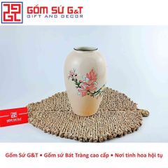 Lọ Hoa Gốm Sứ Bom Vẽ Chim Đào - Vật Phẩm Phong Thủy Trang Trí Nhà Cửa, Quà Tặng Ý Nghĩa