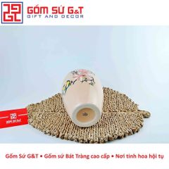 Lọ Hoa Gốm Sứ Bom Vẽ Chim Đào - Vật Phẩm Phong Thủy Trang Trí Nhà Cửa, Quà Tặng Ý Nghĩa