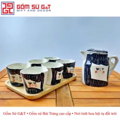 Bộ tích trà vẽ miêu mun Gốm sứ G&T