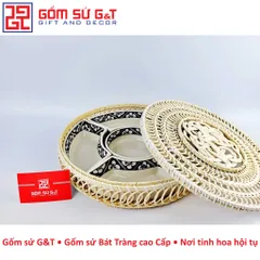 Bộ Khay Mứt Tết Gốm Sứ Vẽ Hoa Mai - Khay Đựng Bánh Kẹo Trang Trí Ngày Tết, Quà Tặng Ý Nghĩa