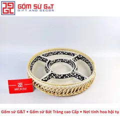 Bộ Khay Mứt Tết Gốm Sứ Vẽ Hoa Mai - Khay Đựng Bánh Kẹo Trang Trí Ngày Tết, Quà Tặng Ý Nghĩa