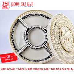 Bộ Khay Mứt Tết Gốm Sứ Vẽ Hoa Mai - Khay Đựng Bánh Kẹo Trang Trí Ngày Tết, Quà Tặng Ý Nghĩa