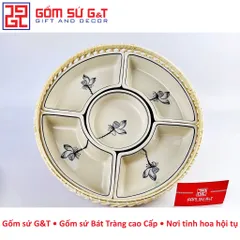 Bộ Khay Mứt Tết Vẽ Bông Sen Gốm Sứ G&T - Đồ Trang Trí Tết Sang Trọng, Quà Tặng Thú Vị Cho Ngày Lễ