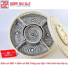 Bộ khay mứt Tết vẽ hạt mưa Gốm Sứ G&T - Khay đựng bánh kẹo tinh tế cho ngày Tết truyền thống Việt Nam