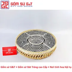 Bộ khay mứt Tết vẽ hạt mưa Gốm Sứ G&T - Khay đựng bánh kẹo tinh tế cho ngày Tết truyền thống Việt Nam