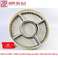 Bộ Khay Mứt Tết Gốm Sứ G&T - Khay Đựng Bánh Kẹo Vẽ Hoa Chanh Sang Trọng Cho Dịp Tết Nguyên Đán