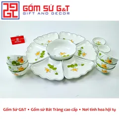 Bộ đồ ăn Gốm Sứ G&T - Men Kem Vẽ Sen Vàng Sang Trọng, Phù Hợp Mọi Dịp, Đồ Gia Dụng Nhà Bếp Thẩm Mỹ