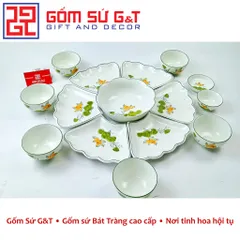 Bộ đồ ăn Gốm Sứ G&T - Men Kem Vẽ Sen Vàng Sang Trọng, Phù Hợp Mọi Dịp, Đồ Gia Dụng Nhà Bếp Thẩm Mỹ