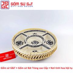 Bộ khay mứt Tết vẽ hoa móc Gốm Sứ G&T - Khay đựng bánh kẹo tinh tế cho ngày Tết cổ truyền Việt Nam, mang ý nghĩa may mắn và sang trọng.