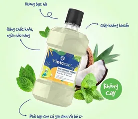 Dầu Dừa Súc Miệng Vietcoco Hương Bạc Hà 225ml - Giúp Diệt Khuẩn, Ngăn Ngừa Sâu Răng, Tươi Mát Hơi Thở, Không Chứa Cồn