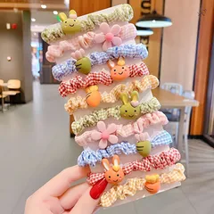 Set 10 cột tóc vải sọc caro nhiều họa tiết hoạt hình đáng yêu phong cách Hàn Quốc