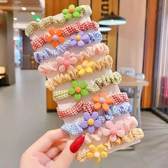 Set 10 cột tóc vải sọc caro nhiều họa tiết hoạt hình đáng yêu phong cách Hàn Quốc