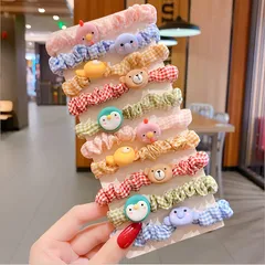 Set 10 cột tóc vải sọc caro nhiều họa tiết hoạt hình đáng yêu phong cách Hàn Quốc
