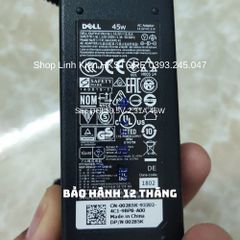 Sạc Laptop Dell 19.5V-2.31A 45W cho Inspiron 14, XPS 11, 12, 13 - Bảo hành 24 tháng, kèm dây nguồn chất lượng cao
