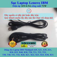 Sạc Laptop Lenovo 16V 4.5A 72W - Dùng cho Thinkpad A20 A21 A30 A31 R30 R40 R50 T20 T21 T22 T23 T30 T40 T41 T42 X20 X21 - Bảo hành 24 tháng