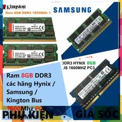 Ram Laptop 8GB DDR3 1600MHz PC3-12800 Hynix / Samsung / Kingston - Chính Hãng, Bảo Hành 36 Tháng, Tương Thích Máy Tính Xách Tay