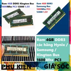 Ram Laptop 4GB DDR3 - Hynix/Samsung/Kington, Tốc Độ 1600MHz, PC3 12800MHz, Bảo Hành 36 Tháng, Phù Hợp Máy Tính Xách Tay
