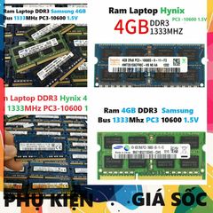 Ram Laptop 4GB DDR3 Hynix/Samsung - Bus 1333Mhz PC3 10600 1.5V Chất Lượng Cao, Bảo Hành 36 Tháng, Phù Hợp Với Máy Tính Xách Tay