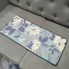 Tấm Lót Bàn Làm Việc Hoa Trắng Xanh Xám 70x30cm - Pad Chuột Chống Nước, Siêu Bền, Dày 3mm, Phù Hợp Cho Game Thủ