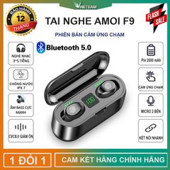 Tai Nghe Bluetooth AMOI F9 TWS 5.0 Không Dây - Âm Thanh HIFI Chống Ồn, Thiết Kế Thoải Mái, Sạc Dự Phòng 2500mAh, Kết Nối Tự Động