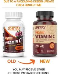 Vitamin C Vegan DEVA 500mg Kết Hợp Elderberry - 90 Viên Tăng Cường Sức Đề Kháng và Làm Đẹp Da