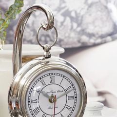 Đồng hồ để bàn cổ điển Loberon - Thiết kế sang trọng mạ bạc, mặt số La Mã, phong cách Shabby Chic phù hợp cho không gian sống