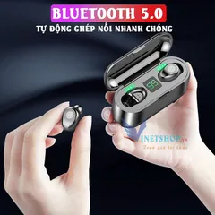 Tai nghe Bluetooth AMOI F9 TWS 5.0 Quốc Tế - Không Dây, Chống Nước, Chống Ồn, Sạc Dự Phòng 2500mAh, Âm Thanh HIFI, Tương Thích IOS, Android