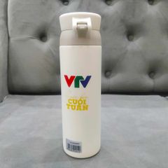 Bình giữ nhiệt LocknLock Wannabe One Touch 450ml - Phiên bản in logo VTV (Màu Trắng) - Giữ nóng lạnh hiệu quả, nắp mở 1 chạm