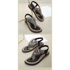 Sandal Nữ Siketu Quai Đính Hoa Đế Bằng Chống Trơn Trượt, Cao 3Cm, Thời Trang Hè 2024 – Phụ Kiện Sang Trọng Dành Cho Nữ