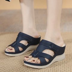 Dép Nữ Đế Xuồng 7cm Siêu Nhẹ Chống Trượt - Đế Nêm Thời Trang Lót Mềm Ấm Áp, Màu Xanh Navy Sang Trọng