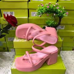 Giày Sandal Cao Gót Nữ Thiết Kế Xỏ Ngón 2 Quai Đế Vuông 9cm - Thời Trang Đi Biển, Tiệc Tùng Sang Trọng