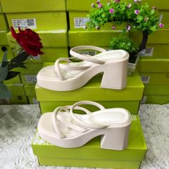 Giày Sandal Cao Gót Nữ Thiết Kế Xỏ Ngón 2 Quai Đế Vuông 9cm - Thời Trang Đi Biển, Tiệc Tùng Sang Trọng