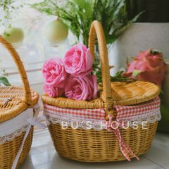Giỏ mây quai xách có lót nắp [hình thật] [giá xưởng]