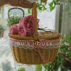 Giỏ mây quai xách có lót nắp [hình thật] [giá xưởng]