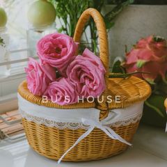 Giỏ mây quai xách có lót nắp [hình thật] [giá xưởng]