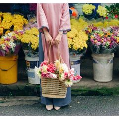 Túi cói, giỏ cói chụp ảnh tết cùng áo dài