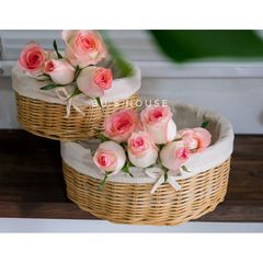 Rổ mây đựng hoa quả có lót vải, trang trí decor phòng