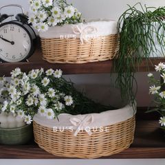 Rổ mây đựng hoa quả có lót vải, trang trí decor phòng