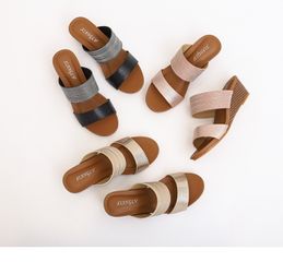 Dép Nữ Đế Xuồng Hãng XIANGLV Quai Ngang Da Ánh Kim Đế Cao 5 Phân Lót Đế Êm Nhẹ Kiểu Dáng Phổ Thông