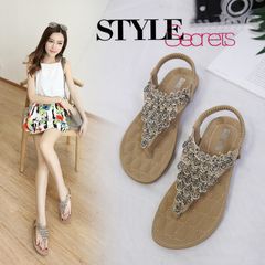 Giày Sandal Nữ Đế Bằng Siketu 2024 - Thời Trang Hoa Viền Đính Đá, Quai Hậu Co Giãn Dễ Di Chuyển, Đi Học, Đi Làm, Đi Chơi