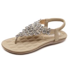 Giày Sandal Nữ Đế Bằng Siketu 2024 - Thời Trang Hoa Viền Đính Đá, Quai Hậu Co Giãn Dễ Di Chuyển, Đi Học, Đi Làm, Đi Chơi