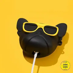 Case Vỏ Bọc AirPods Chó Bull Kính Vàng - Phụ Kiện Silicone Chất Lượng Cho AirPods 1 2 PRO, Bảo Vệ Tai Nghe Thời Trang