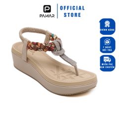Sandal Nữ Hãng Siketu Phong Cách Dân Tộc Đi Biển Bohemian Quai Đính Đá Giả, Xỏ Ngón Thoải Mái, Giày Cao Gót 5 Phân